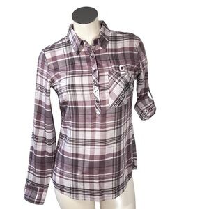 KUHL Spektra Purple Plaid Half Button Long Sleeve Roll Tabs Shirt Top Women's XS